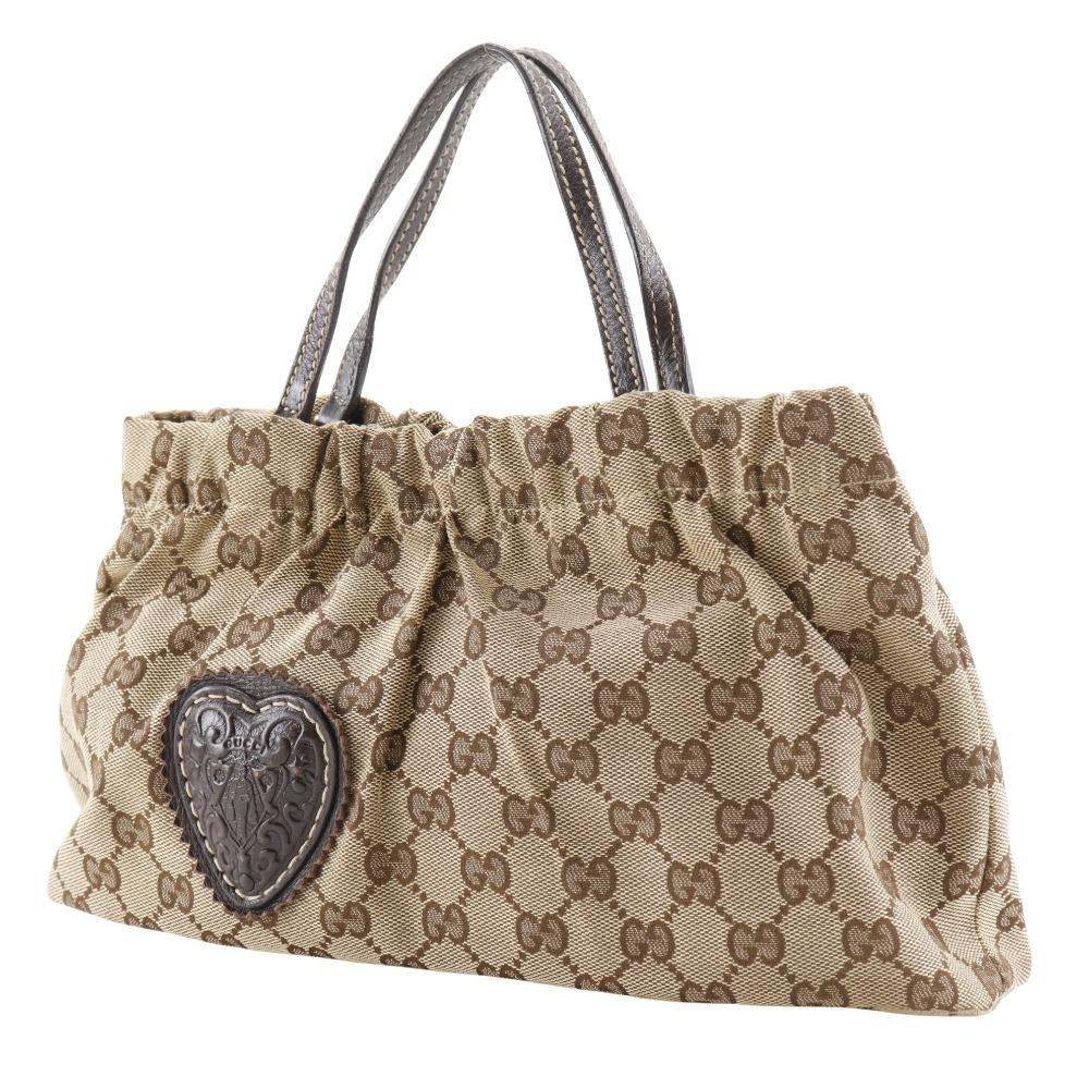 GUCCI Heart Crest Handbag 212994 beige GG canvas Women Used