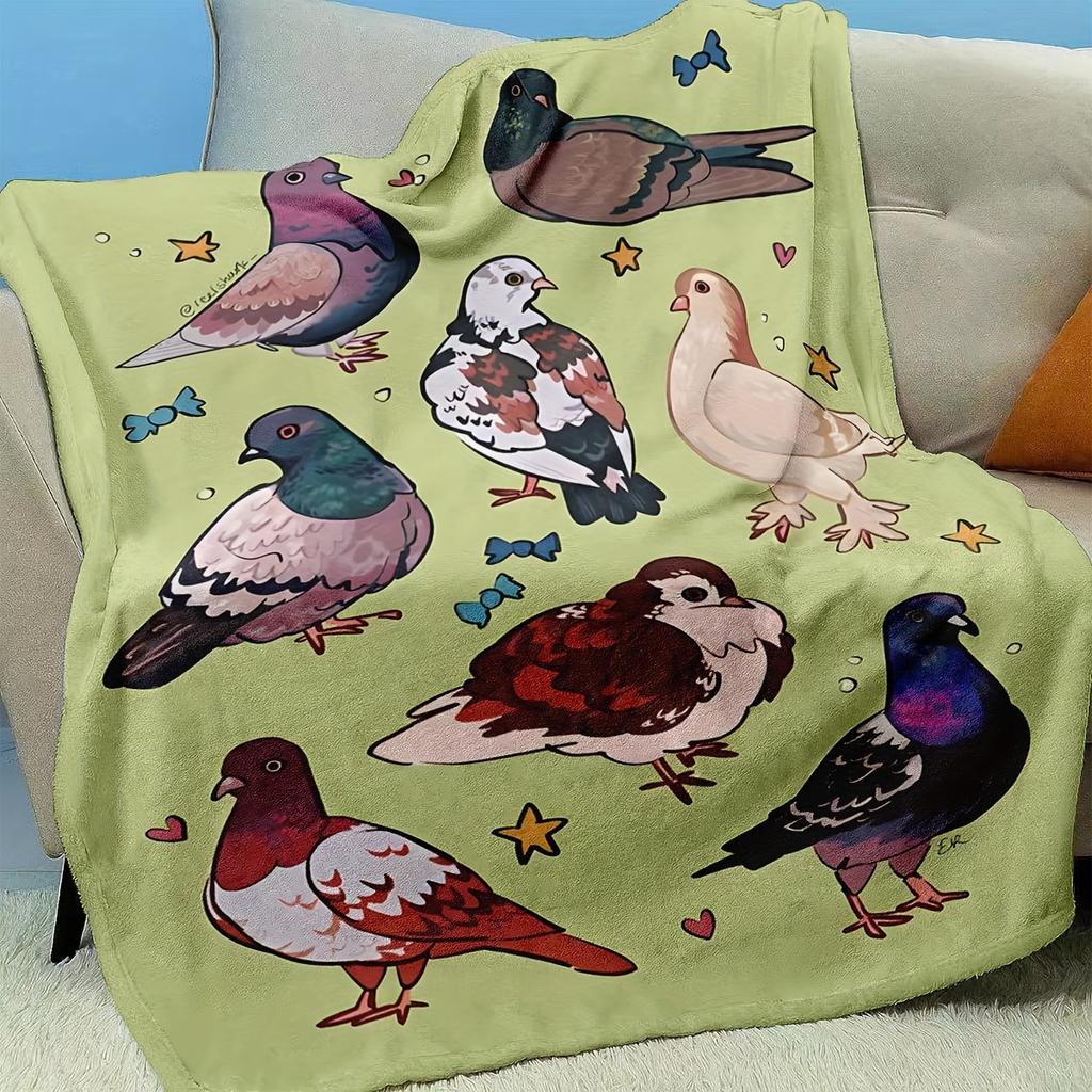 1pc Cozy Pigeon Print Flannel Fleece Throw Blanket - Contemporary Style, All-Season, Lightweight, Soft-Touch, Digital Print, Geo