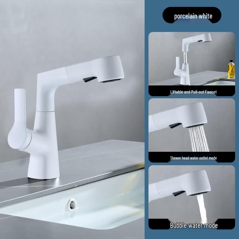 TLXT Ceramic White Adjustable Pull-Out Basin Faucet