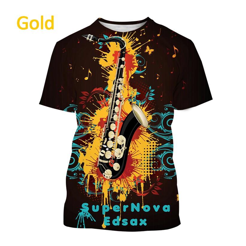 Men's Music Art Short-sleeved T Shirt 3D Printed New Jazz Musical Instrument Saxophone T Shirt Harajuku Style Streetwear Top