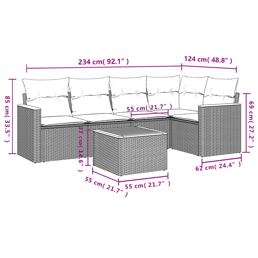 Vidaxl 6-Cz. Garden Furniture Set With Cushions, Beige, Poly Rattan