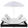 Outdoor Lounge Bed with Sun Umbrella Poly Rattan Black