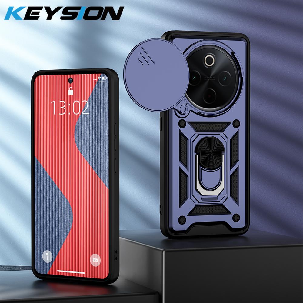 

KEYSION Противоударный бронированный чехол для IQOO Z10 5G Силикон+ПК Сдвижная защита объектива камеры Кольцо-подставка Чехол для телефона для VIVO IQOO Z10 for IQOO Z10 синий