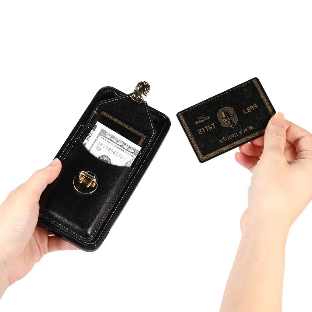 Phone Cover for Samsung Galaxy S23+ PU Leather+TPU Card Holder Kickstand Case with Shoulder Strap