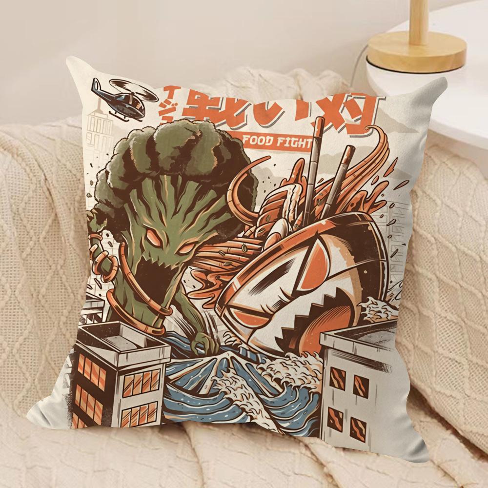 Food Disaster Cushion Cover Silky Short Plush Sofa Pillow Cover Hidden Zipper Soft Dustproof Case for Home Decor