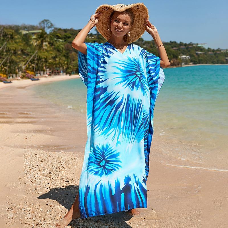 New Printed Robe Beach Resort Loose Plus Size Beach Dress Bikini Swimsuit Smock for Women