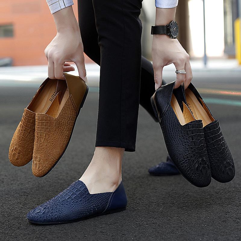 FashionShoes Men Loafers Slip On Fashion Breathable Lazy Peas Shoes Outdoor Italian Genuine Leather Moccasins Casual Shoes for Men