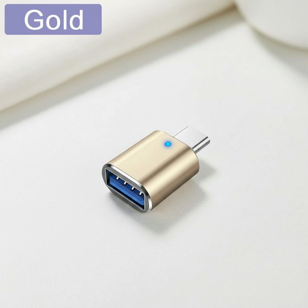 

USB C to USB OTG Adapter USB C Male to USB A 3.0 Female Converter with LED Indicator for Phones and Tablets золотий