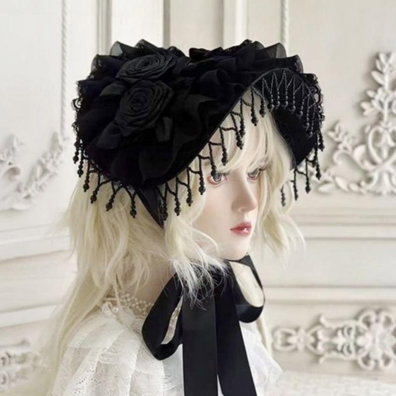 Elegant Gothic Widows Hat Handmade Lace Detailing Perfect for Cosplay Costume Accessories Stage Performances