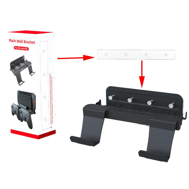 2026 Switch 2 Dock Console Wall Mount Stand with 8 Game Card Holder + 2 Pro Controller Hook Compatible Nintendo Switch 2