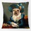 European Oil Painting Royal Court Cat Pug Dog With Costume Print Cushion Cover Pillow Case
