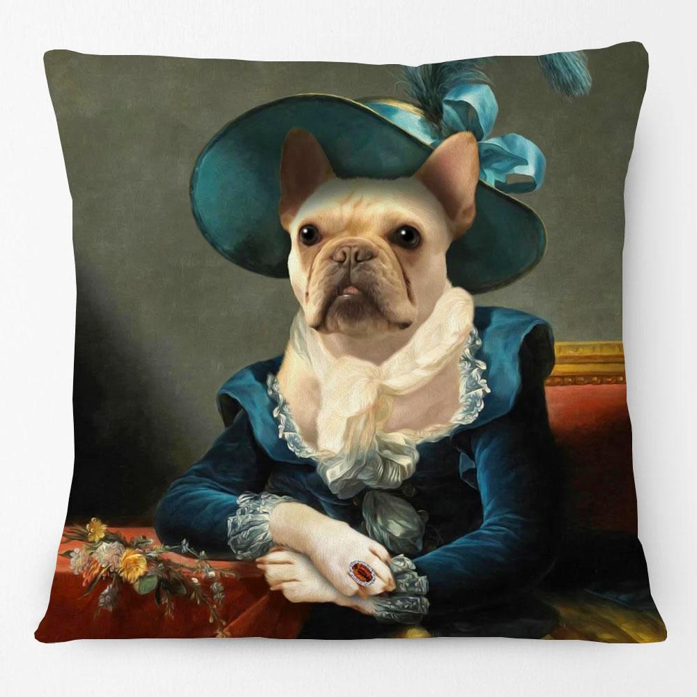 European Oil Painting Royal Court Cat Pug Dog With Costume Print Cushion Cover Pillow Case