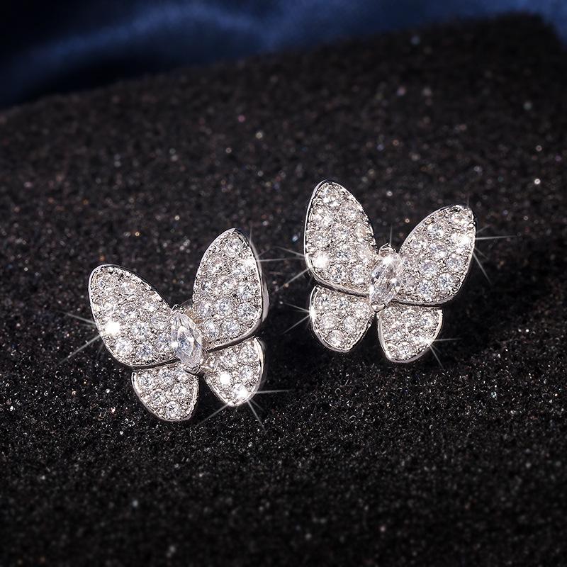 Modische Damenohrringe Silberne Nadel Schmetterling Schleife Mikro-Pavé Zirkon Ohrringe Für Frauen Geschenke Pendientes Ohrringe