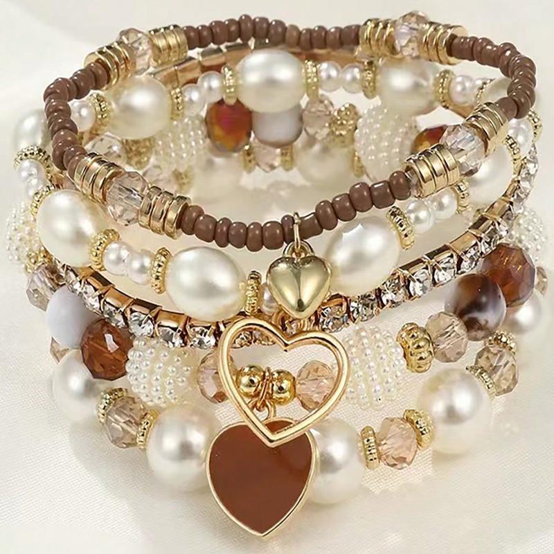 

5 шт. браслетов из жемчуга и кристаллов, модный многослойный набор браслетов на запястье для женщин