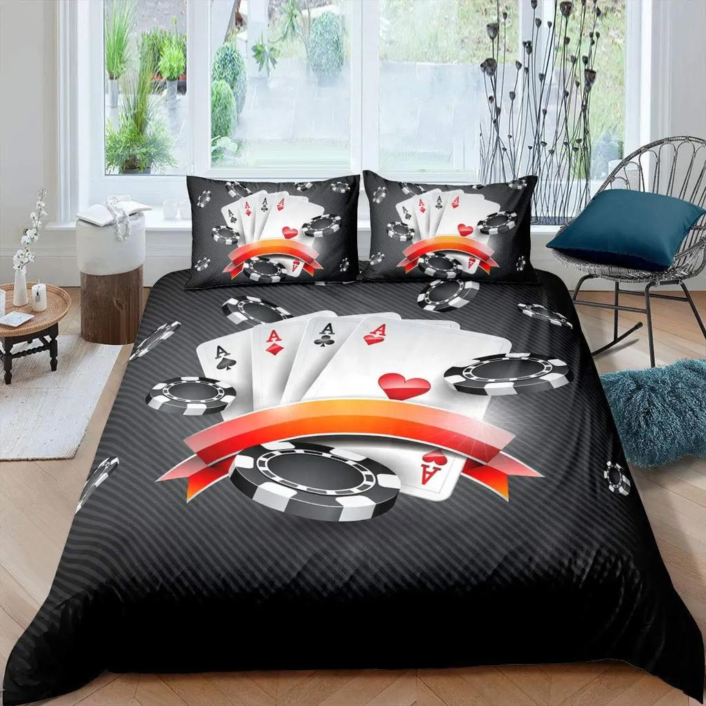 Poker King Queen Duvet Cover Modern Card Game Bedding Set Gamer Playing Comforter Cover Gambling Athletics Polyester Quilt Cover