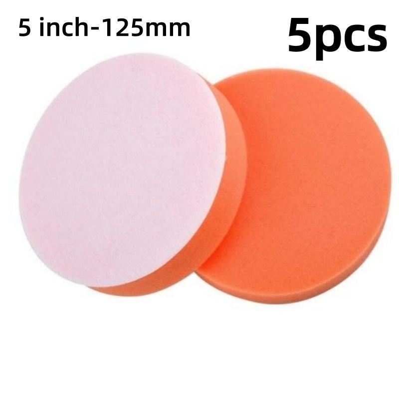 5pcs 5/6inch Car Polishing Buffer Pads Flat Sponge Waxing Pad Kit Self Adhesive Sponge Disc Automotive Beauty Care Accessories