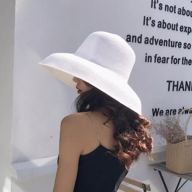 Sommer Hepburn Stil Vintage Design Großes Schirmstrohhut Damen Mädchen Einfarbige Strandurlaub Großer Sonnenschutz Gorra