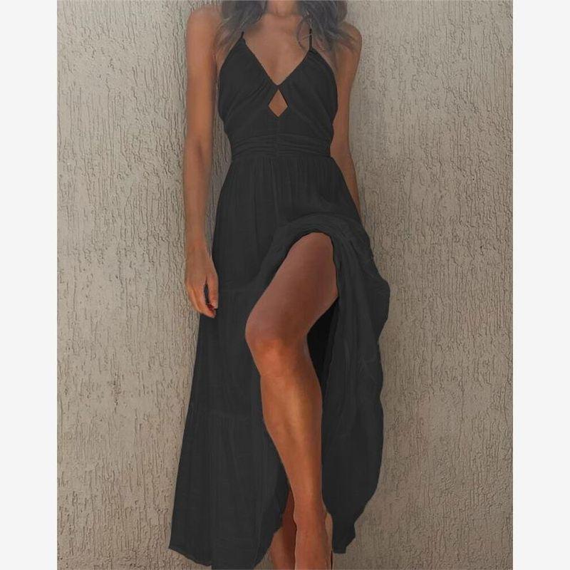 Women Sexy V-neck Suspender Dress Fashion Female Elegant V-neck Hollow Large Swing Dress