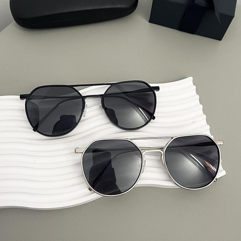 New Retro Oval Frame Glasses Metal Double Beam Pilot Sunglasses Men's High-end Driving Sun Protection Sunglasses