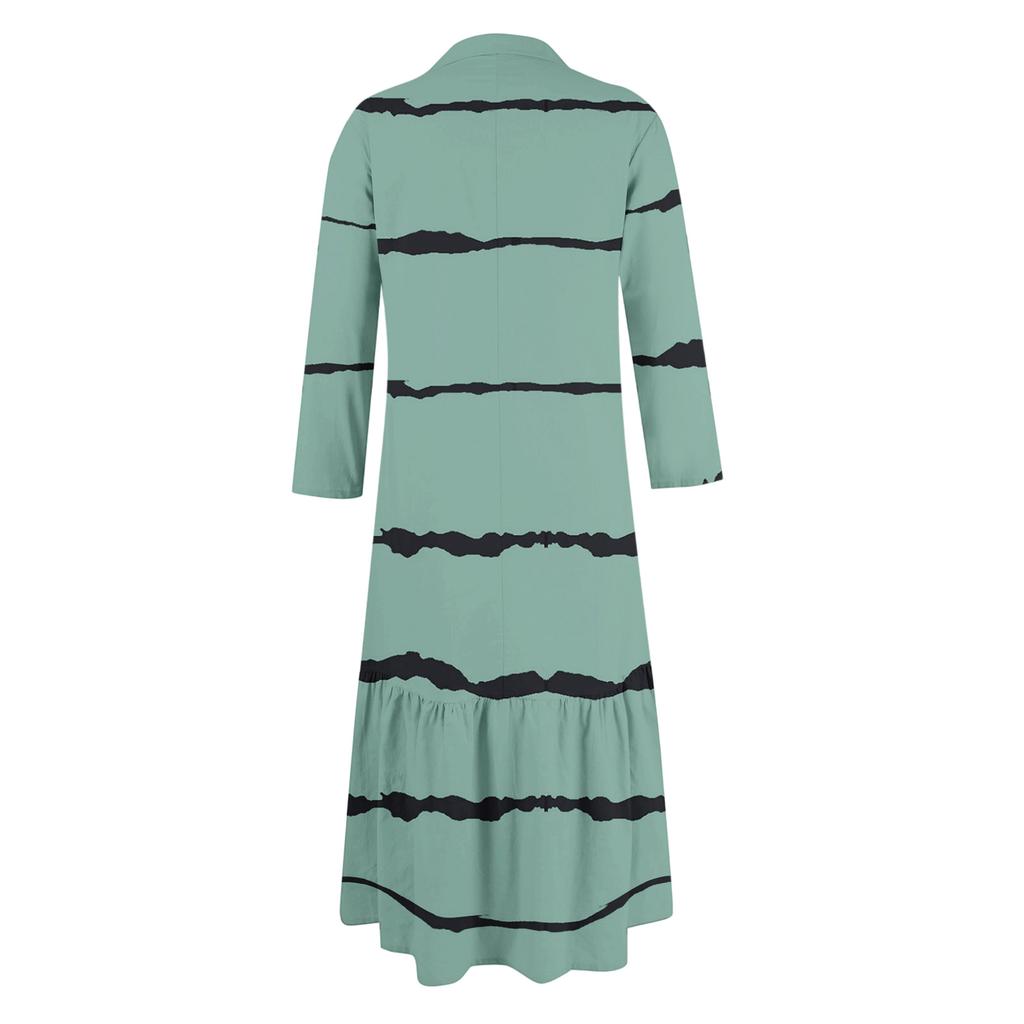 Women's Fashionable And Elegant Autun And Winter Button-down Lapel Long-sleeved Printed Dress
