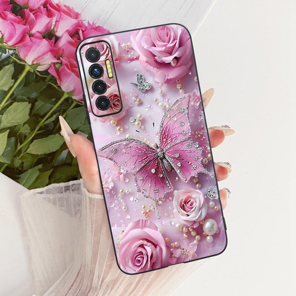 Luxury Flower Butterfly Bow Pattern Casing For Tecno Camon 17P 17 Pro Back Cover Clear Soft Silicone Phone Case For Camon17