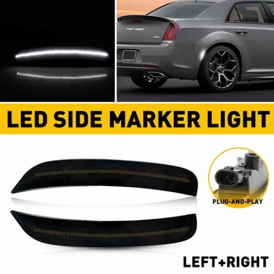 For Chrysler 300 2015- White LED Rear Side Marker Lights Lamps - Smoked Lens