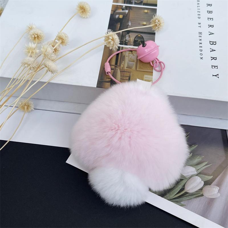 Cute Mushroom Rabbit Fur Key Chains Girls Schoolbag Pendant Women Bag Charm Ornaments Car Keyring Keychain for Women