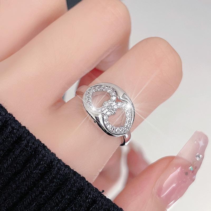 Light Luxury Diamond-Encrusted Zir*****Pen Ring Checkerboard Color Matching Moon Fashion Cold Wind Personalized Simple Ring