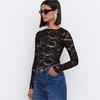 Tooxika Black Lace Slim See-through Long Sleeve New Spring And Autumn Fashion Tops
