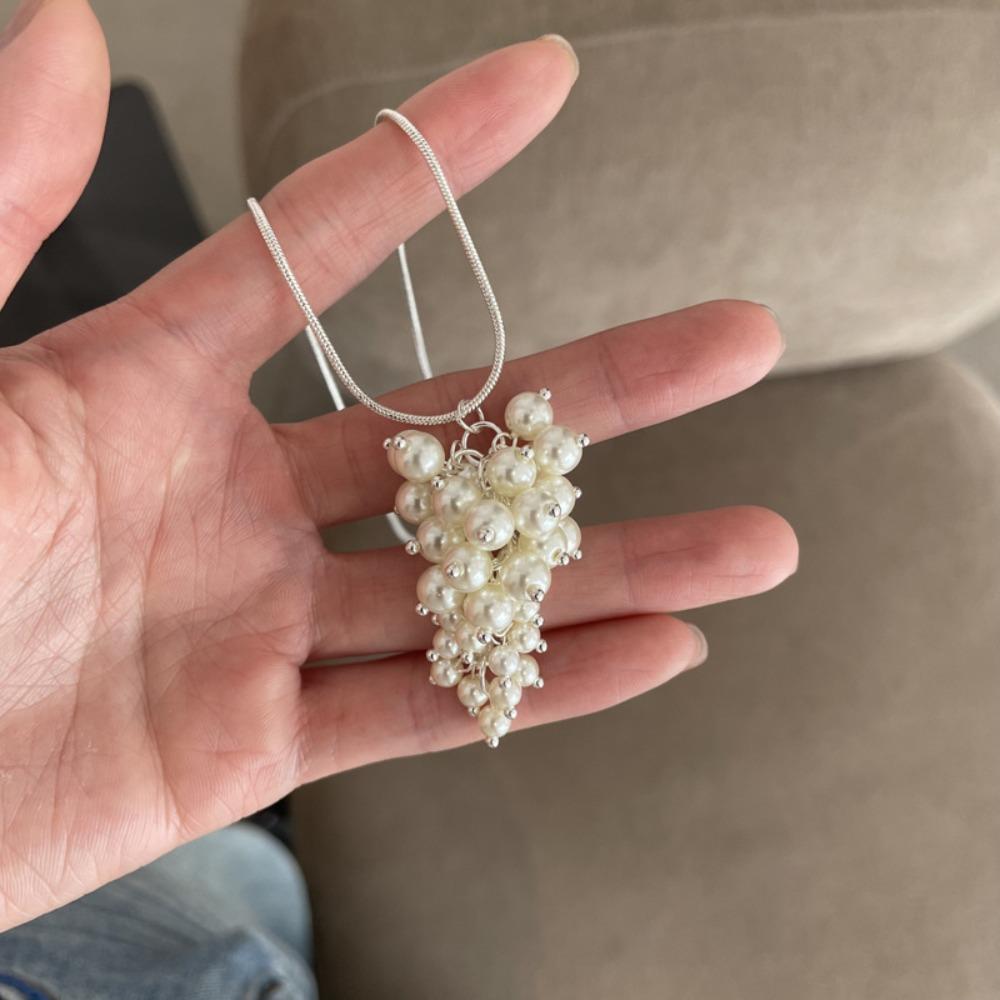 Jewelry Grapes Pendant Necklace Vintage Pearl Grape Sweater Chain Grape Cluster Necklace  Summer