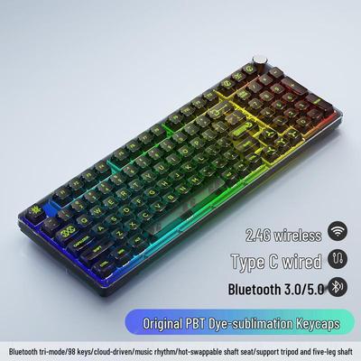98-Key Wireless Bluetooth Three-Mode Mechanical Keyboard - Gaming, Esports, Office, PBT Transparent DIY Customization