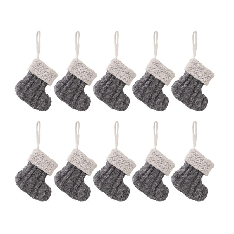 10Pcs Knitted Christmas Socks Large Capacity Stocking Handmade Present Bag Hanging Ornament For Family Celebration