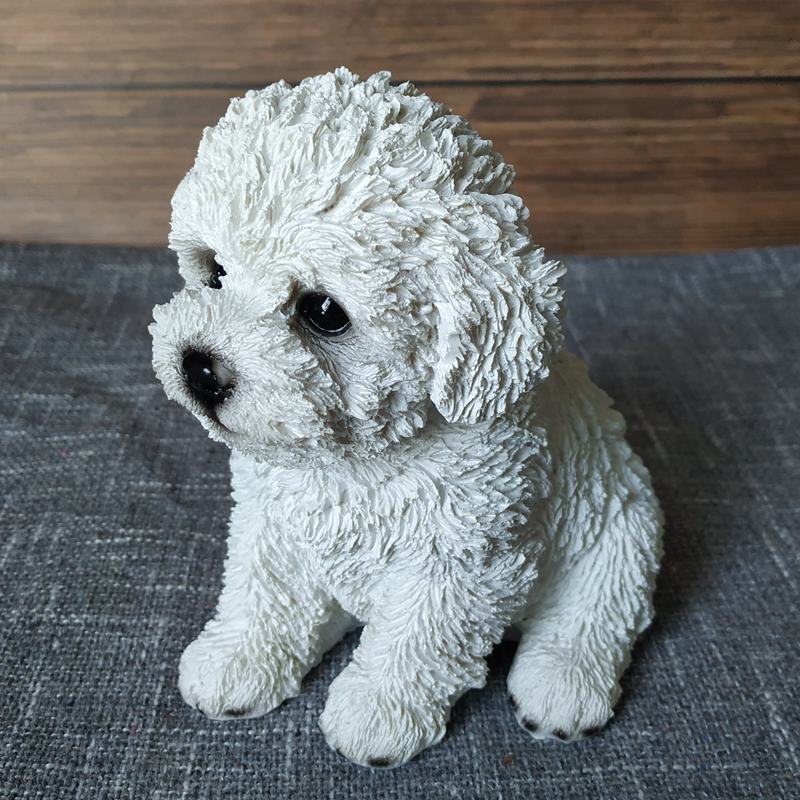 White Resin Bichon Frise Dog Ornament Cute Pet Model Figure Home Desk Decoration Gift For Dog Lovers Animal Collectors