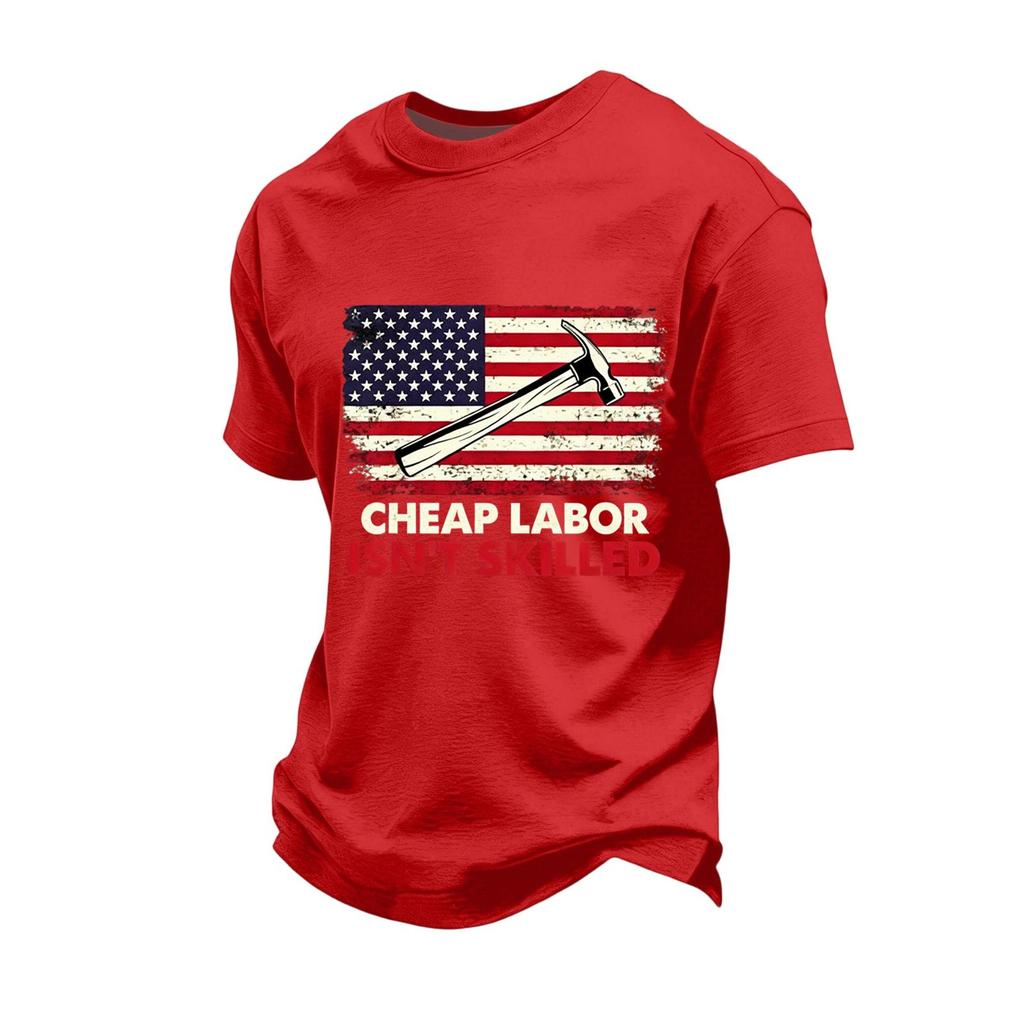 Men's Loose Fit Casual Short Sleeve T-Shirt Labor Day Graphic Print Crew Neck Cotton Blend Top for Everyday Wear
