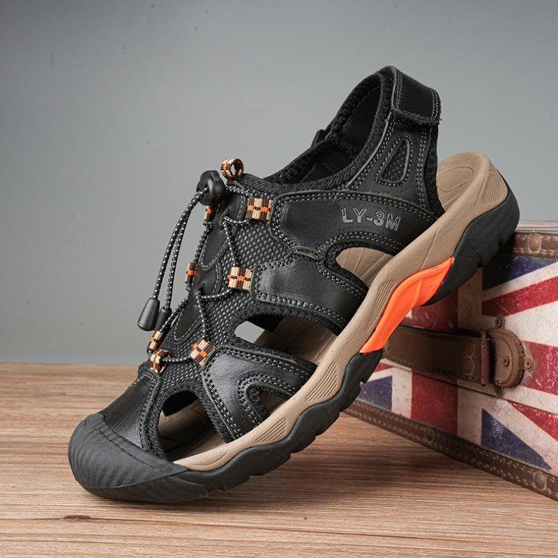 

New Fashion Summer Casual Men s Beach Sandals High Quality Sneakers Genuine Leather Sandals Outdoor Men s Sandals Big Size 38-48 38 чёрный