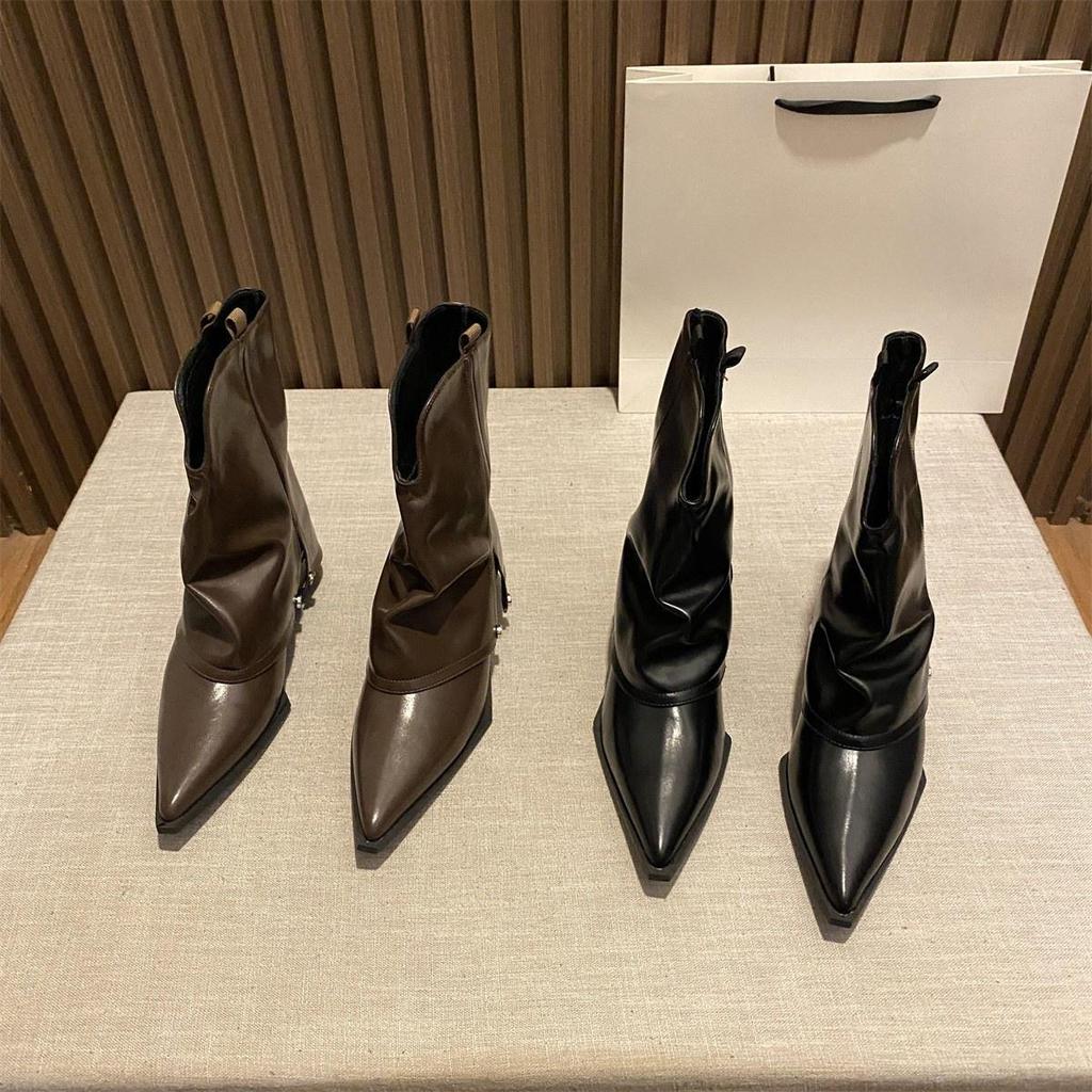 Design Temperament Spice Girl Thick Heel Fashion Pant Tube Boots Year Pointed Low Heel Cigarette Boots Short Boots