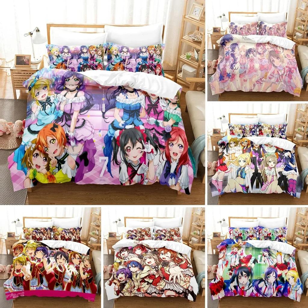 3D Love Live Bedding Set Pillowcase Printed Bed Set Duvet Cover Pillowcase Bed Linen Sheet Quilt Cover Full Queen King Size