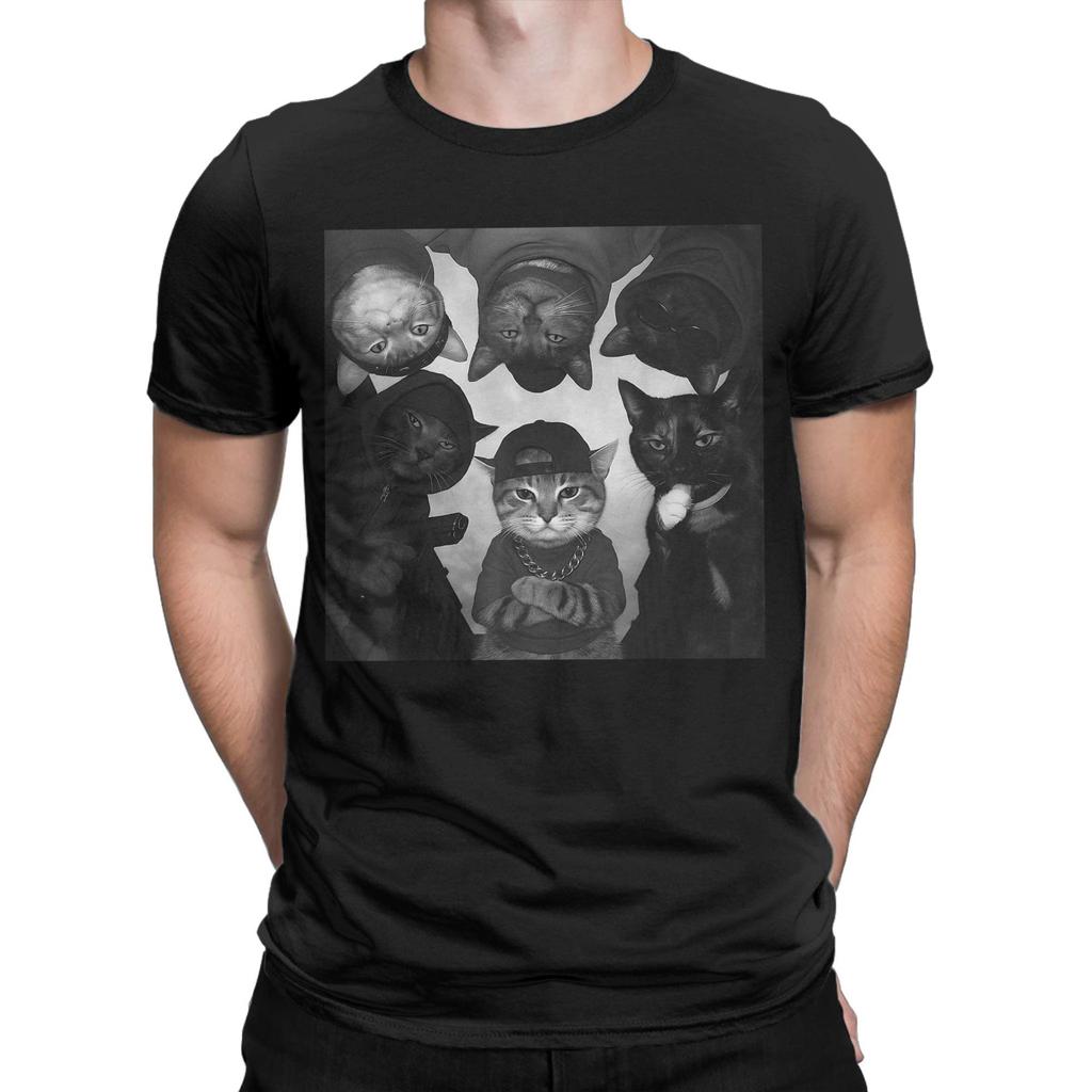 Funny Cat Meme Vintage Thug Gang T-Shirt  Harajuku T-Shirts Short Sleeve Y2K Casual Tops Summer Cotton Crewneck Oversized Tees