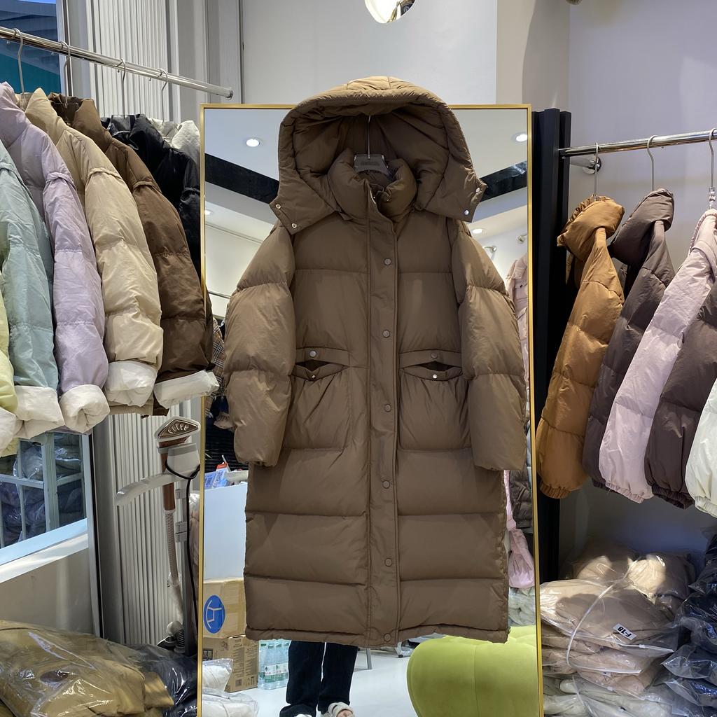 Winter New Knee Long Hooded Down Jacket Women's Clothing Loose Thickened Fashion Big Quilt White Duck Down Jacket