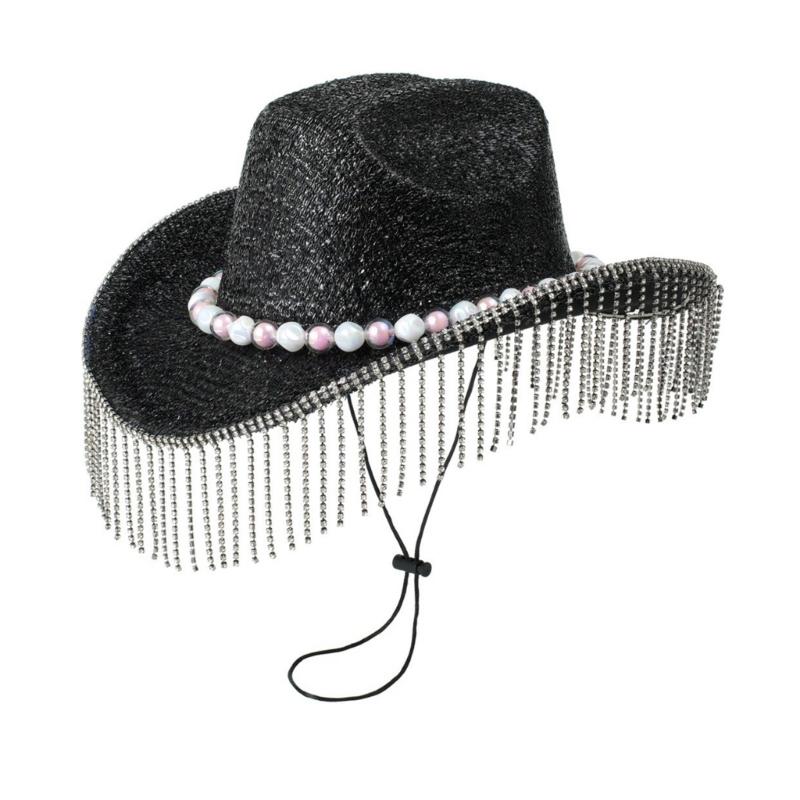 Heavy Diamond Cowboy Hats Tassels Glittered Hat for Disco House Cocktails Parties Vacation Sparkly Tassels for Comedian