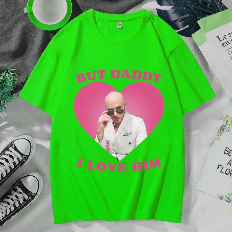 Lustiges I Love Him Mr Pitbull Worldwide Bedrucktes T-Shirt Herren Lässig Vintage Baumwolle Kurzarm Gothic Übergroße T-Shirts Männlich