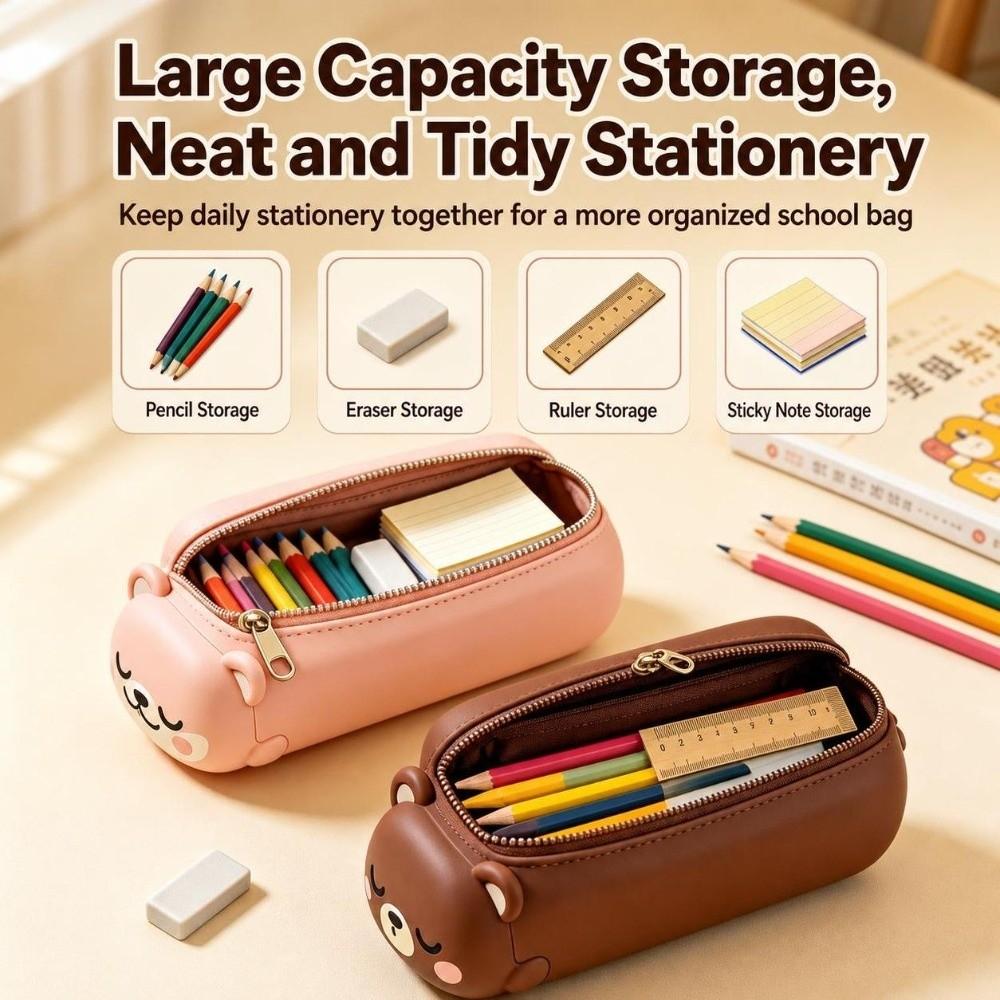 Large-capacity Bear Pencil Case Zippered Kids Stationery Bag NEW Pencil Pouch School Students