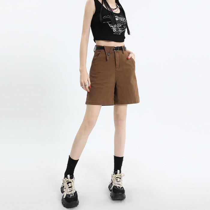 2025 İlkbahar/Yaz Kadın Elastik Kore Tarzı Kemerli Denim Şort