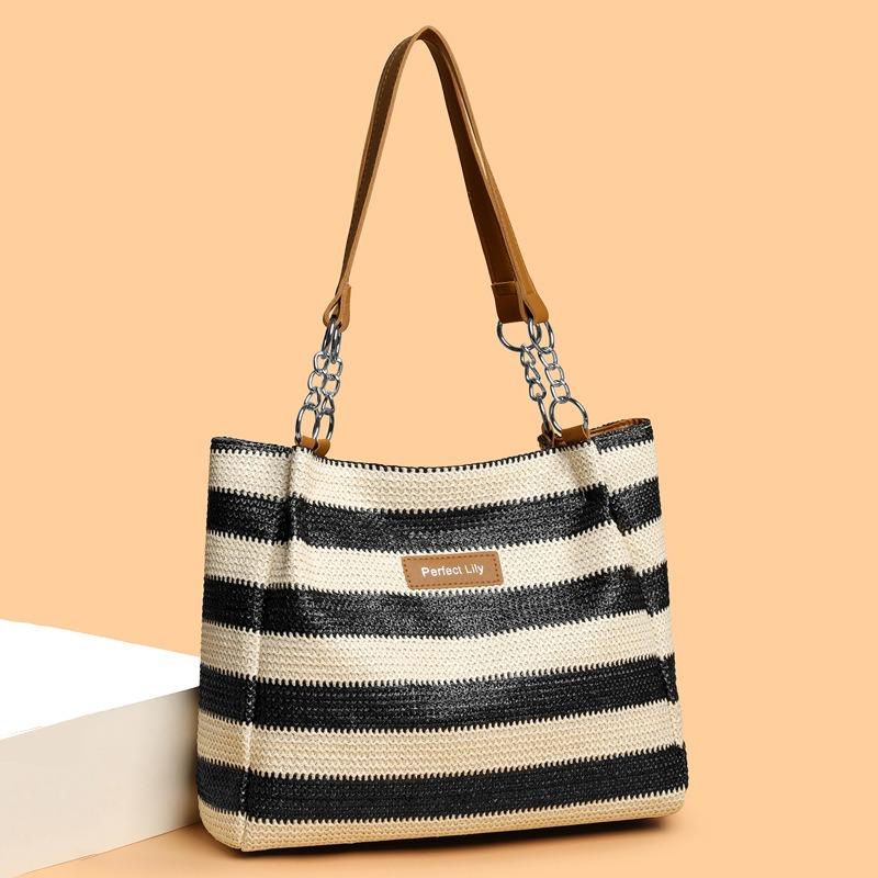 Straw woven large-capacity tote bag women's new simple casual college student class shoulder bag