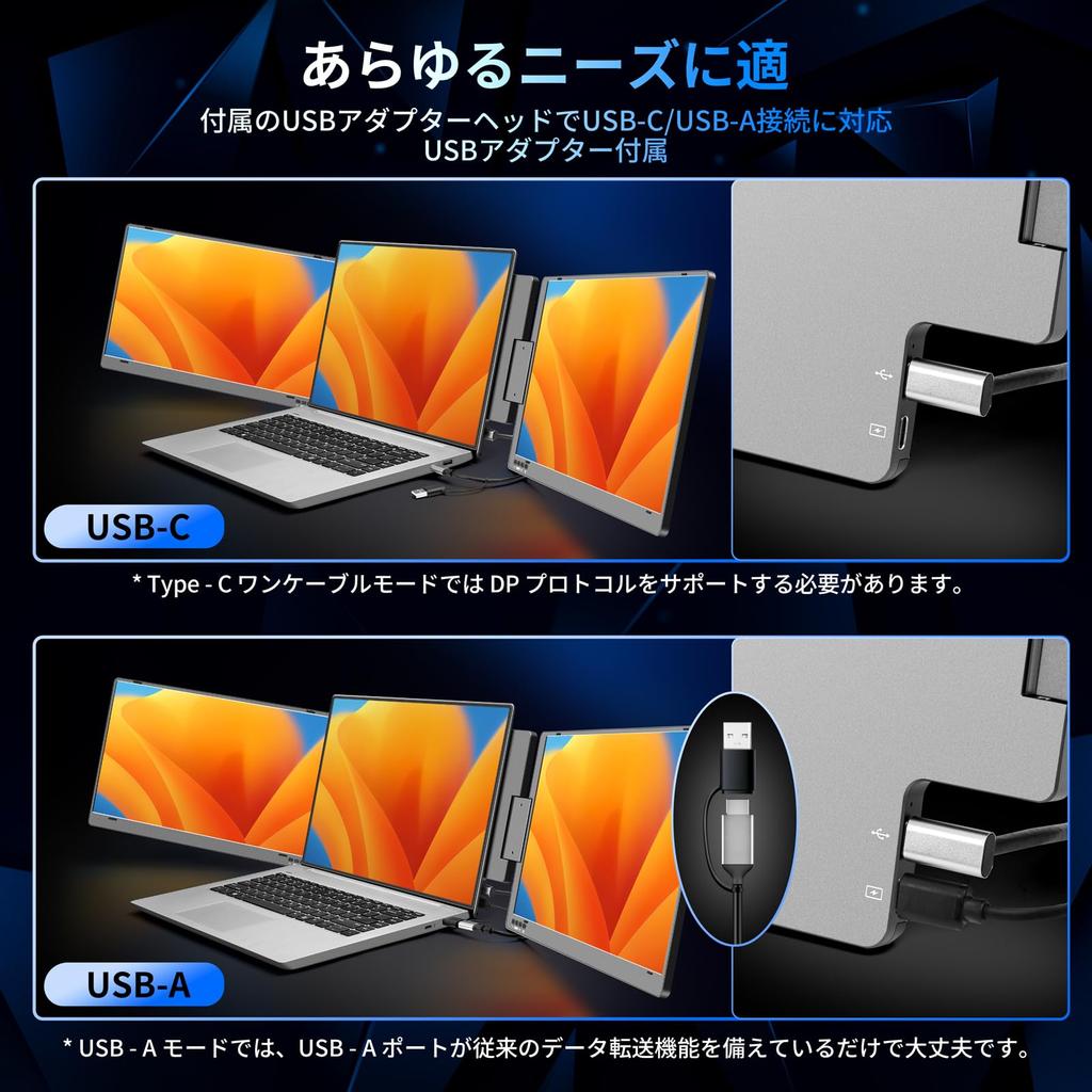 Alloy Dual Mobile Triple Single Cable Extender for Inch Dual FHD 1080P IPS Compatible with and Android 14-inch Monitor, Monitor, Type-C Connection/USB