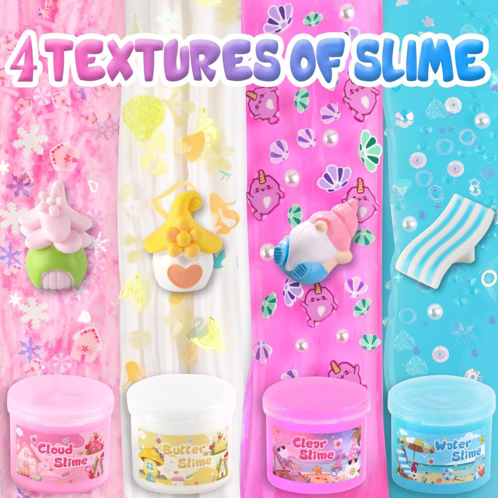 LAWOHO 6 Pack Mermaid Gnomes Slimes, Pink & Blue Slime Kit for Kids with Cloud, Clear, Butter & Water Slime, Fluffy Slime Party Favors, Slime Kits for