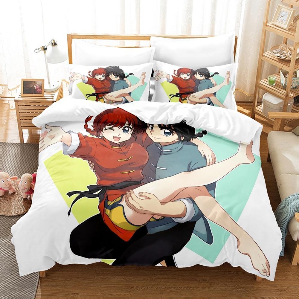 Ranma 1/2 Bedding Set Single Twin Full Queen King Size Bed Set Adult Kid Bedroom Duvet Cover Sets 3D Print Anime Bed Sheet Set