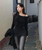 Lougeu Shirred Off-Shoulder Long Sleeve_Black