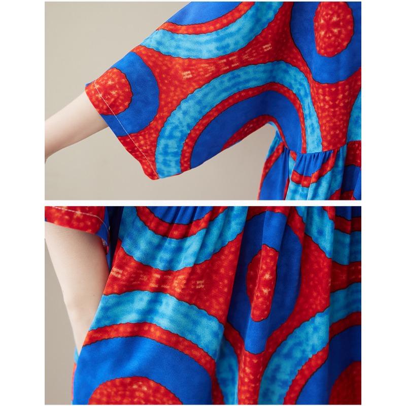 DIMANAF Sukienka Damska Letnia Nowość 2025 Plus Size Podstawowa Casualowa Długa Modna Luźna Vintage Plażowa Sukienka