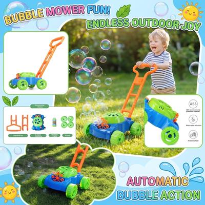 Outdoor Bubble Machine Push Cart Toy for Kids with Detachable Handle and Wheels Includes Bubble Solution and Refill Rings Suitable for Family Playtime